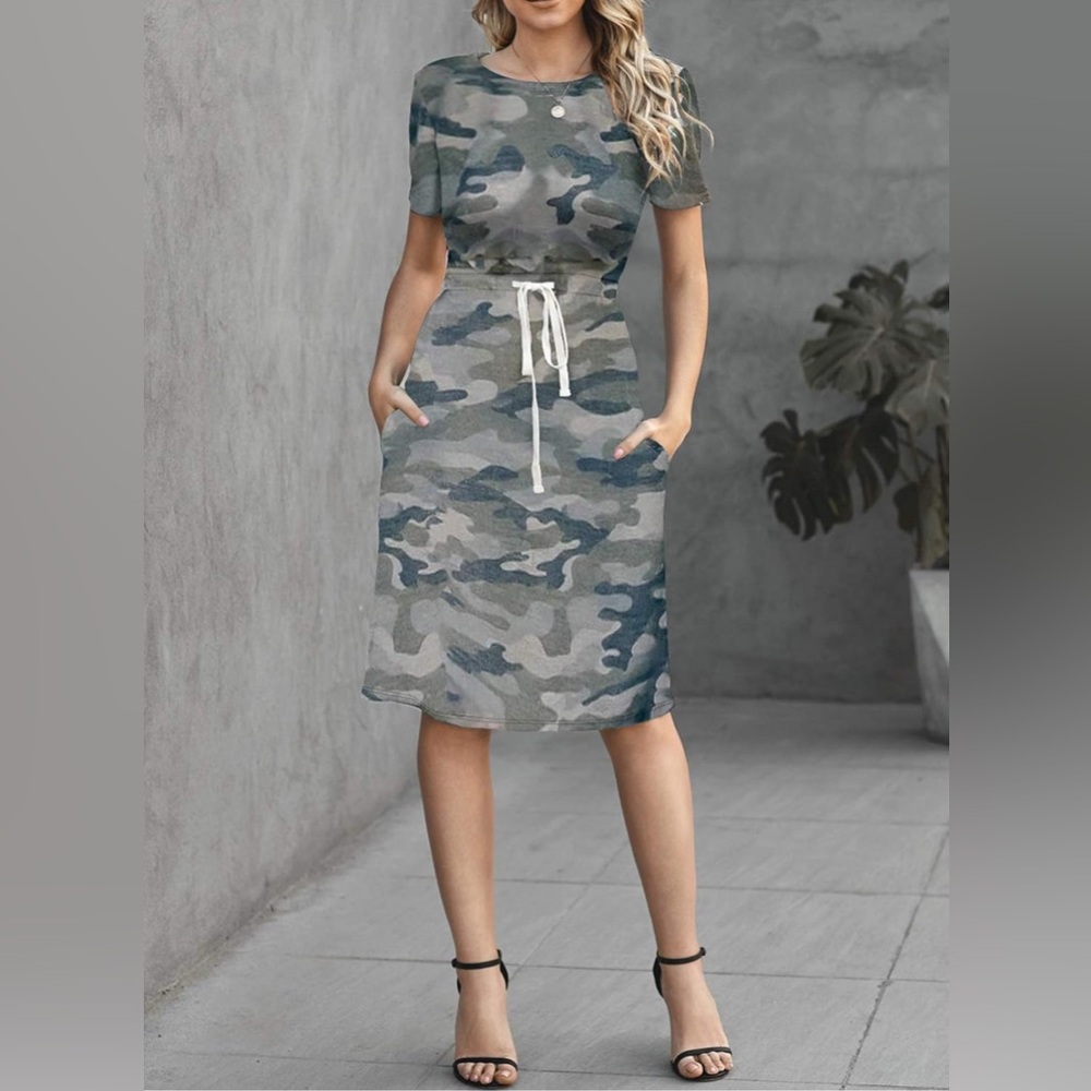 Light color Camo Midi Dress with POCKETS